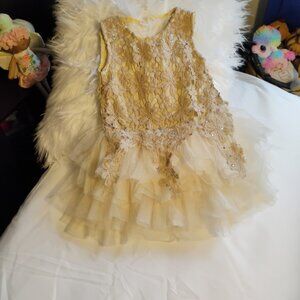 Dwaji’s Seven Toddler Girls Champagne Lace Tulle Dress Size 100 (2–3T)